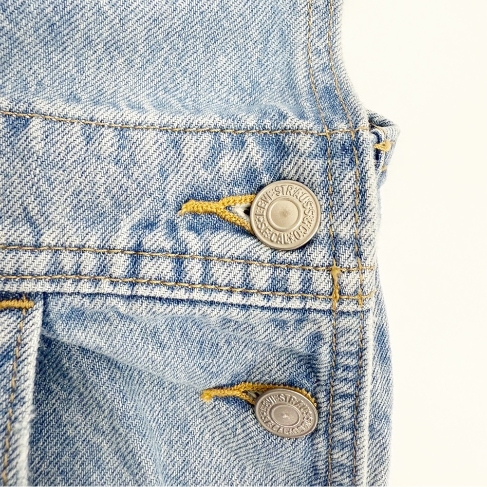 Levi’s Premium Vintage Denim Straight Leg Overalls Bright Light Wash Distressed - Picture 6 of 16